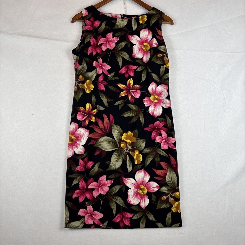 Danny And Nicole Womans Sheath Dress Size 8 Black With Pink Flowers